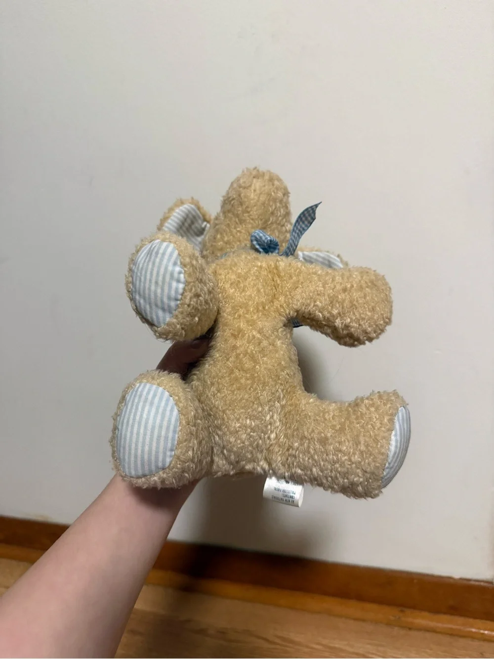 Carter's Prestige Brown Tan Puppy Dog Stuffed Plush Rattle Blue Gingham Bow 9